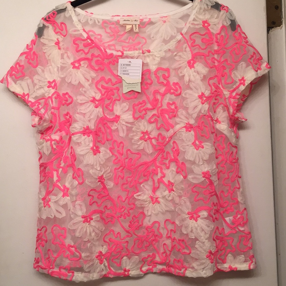 Anthropologie Meadow Rue Neon Pink Net Blouse NWT